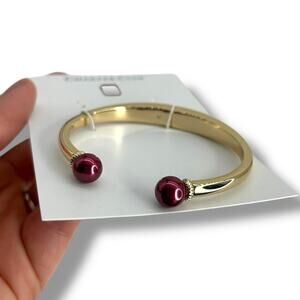 NEW Charter Club Gold Hinge Bracelet Burgundy Ball Cuff Bangle
